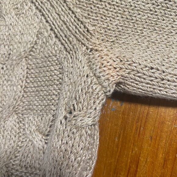Talbots Womens Cable Knit Fisherman Sweater Linen Cotton Tan‎ 3/4 Sleeve Sz XS - Picture 6 of 10